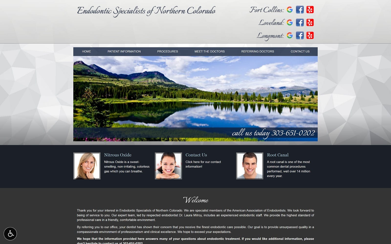 The screenshot of endodontic specialists of northern colorado rootcanalcolorado. Com dr. Laura milroy website