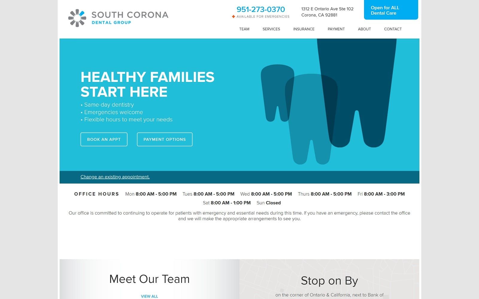 The Screenshot of South Corona Dental Group southcoronadental.com Website