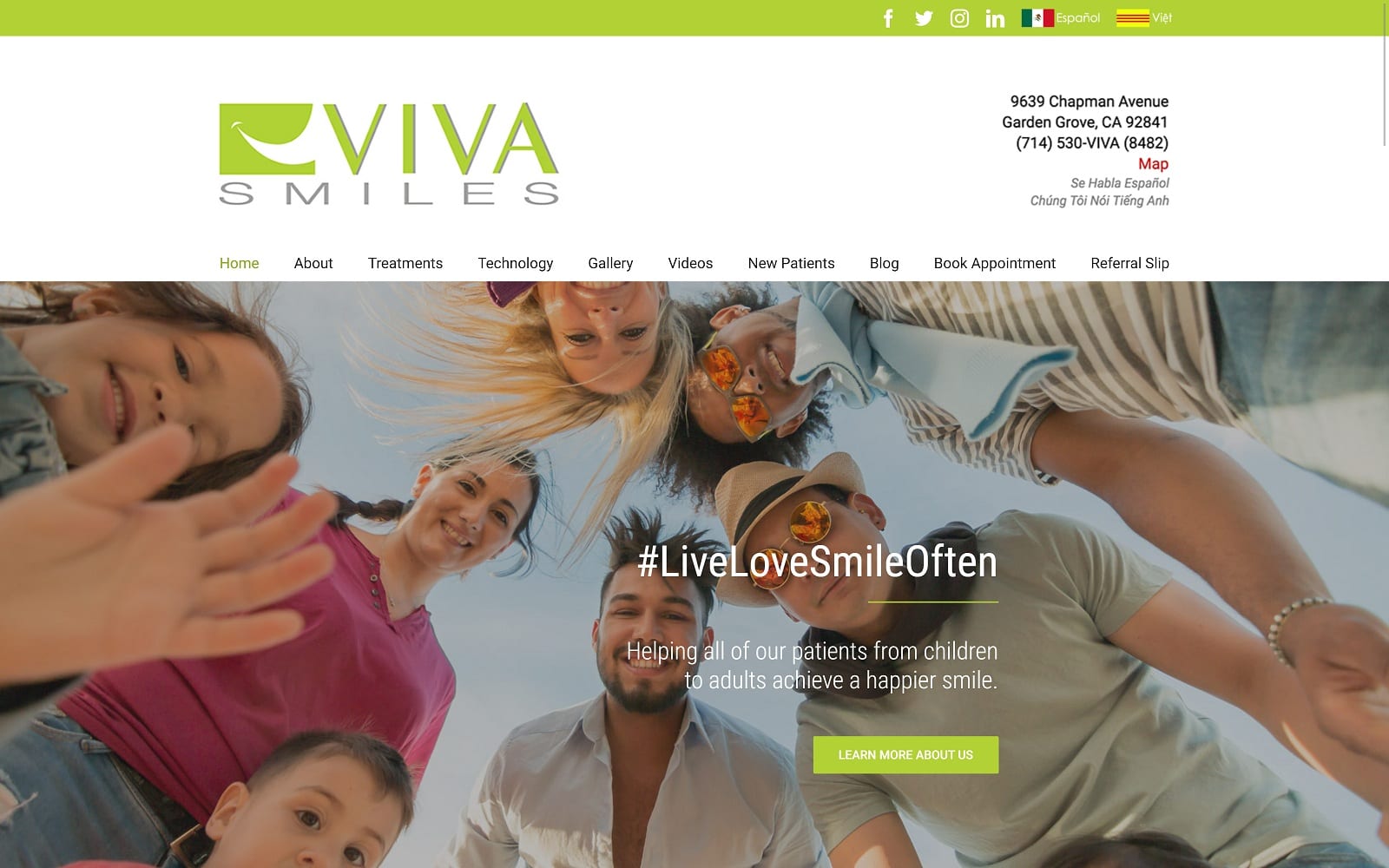 The screenshot of viva smiles vivasmiles. Com website