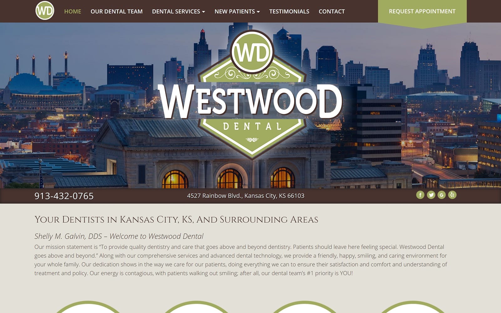 The Screenshot of Westwood Dental westwooddentalkc.com Dr. Shelly Galvin Website