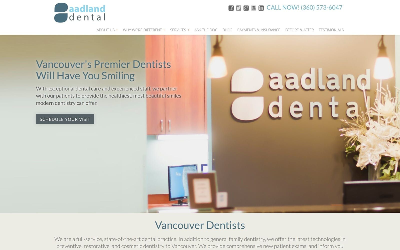 The Screenshot of Aadland Dental aadlanddental.com Dr. Aadland Website