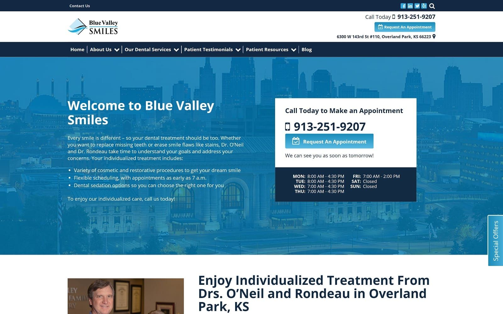 The Screenshot of Blue Valley Smiles bluevalleysmiles.com Website