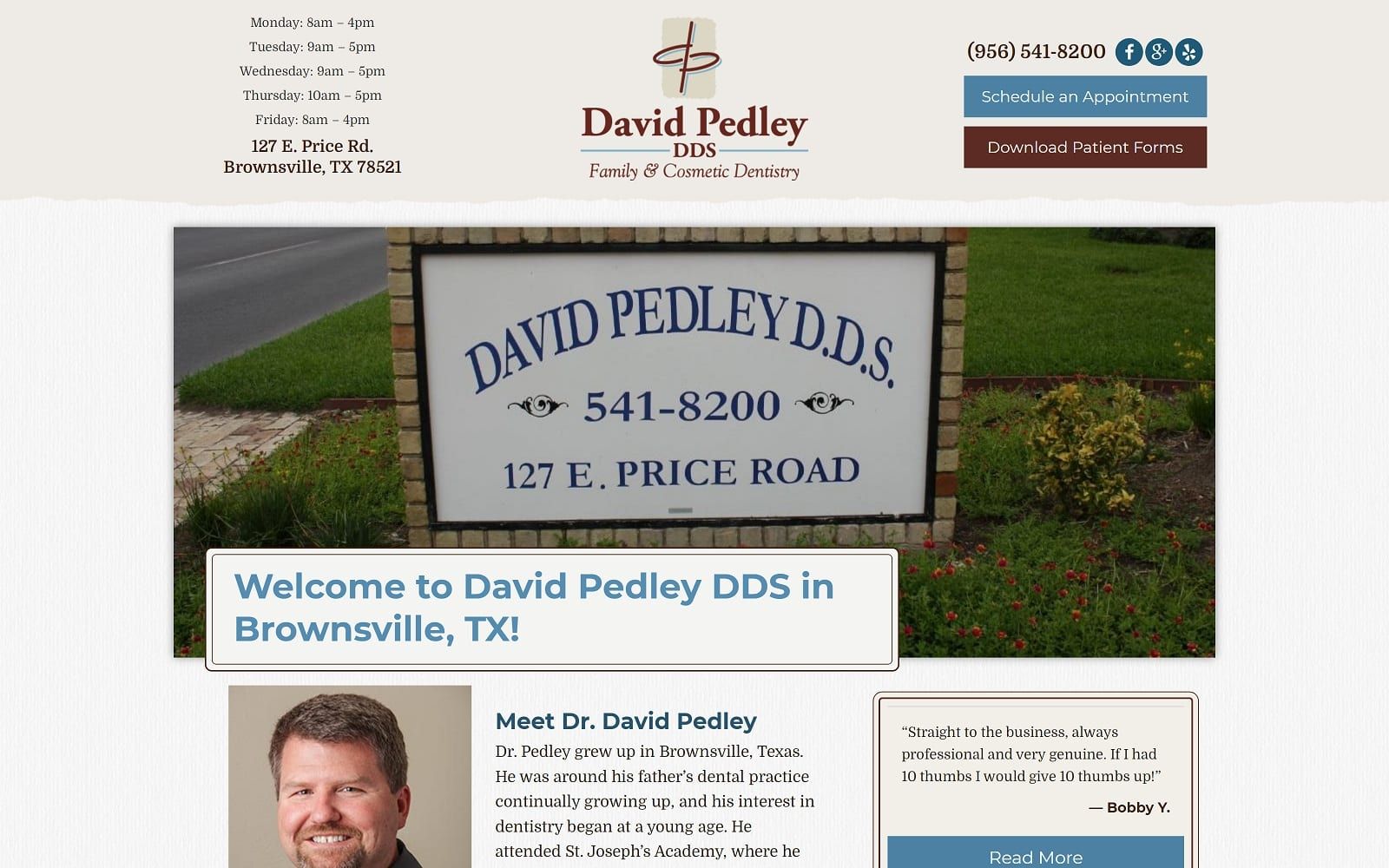 The Screenshot of David Pedley D.D.S. Family and Cosmetic Dentistry brownsvillesmiles.com Website