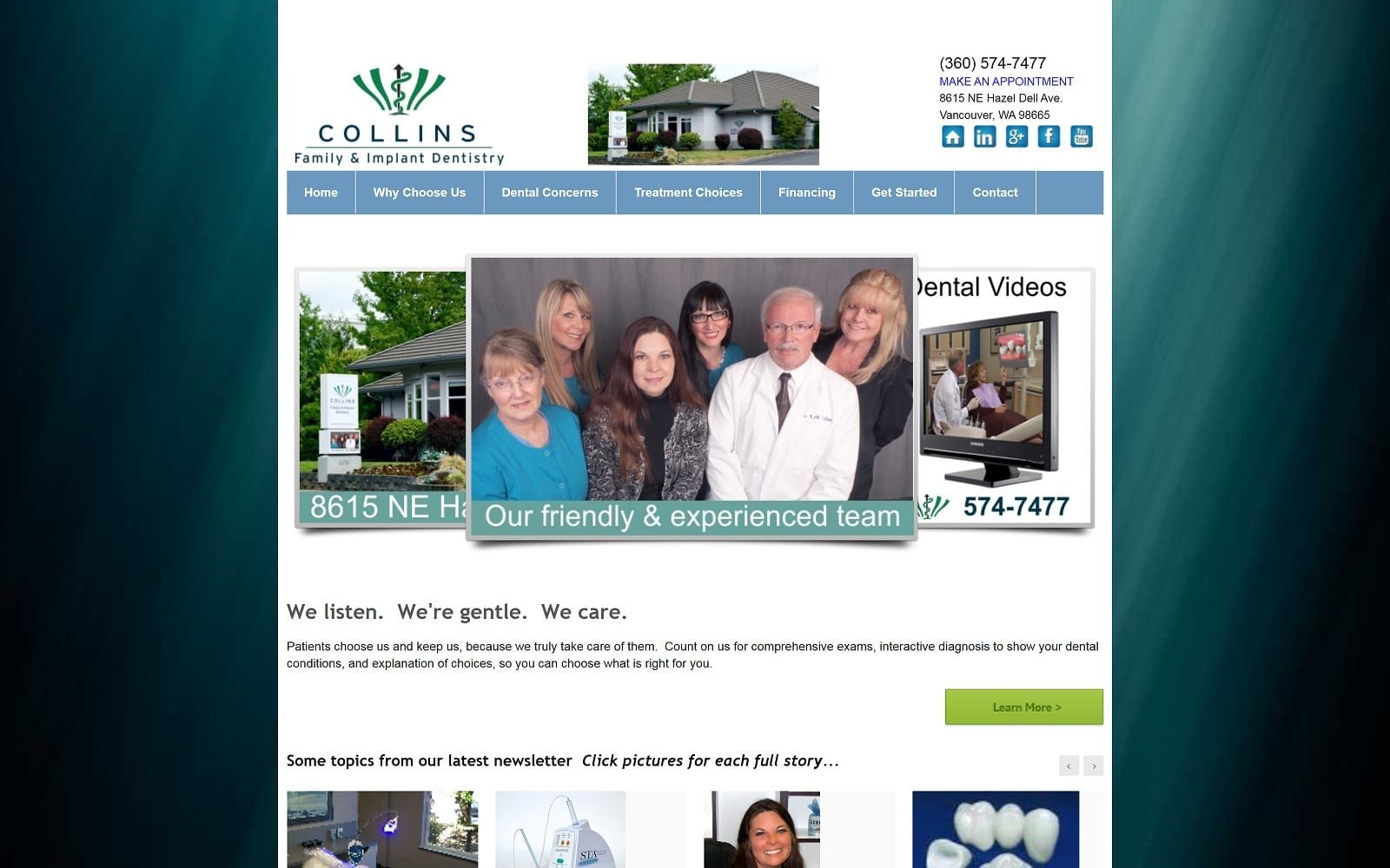 The Screenshot of Collins Family and Implant Dentistry cfdonline.com Dr. Collins Website