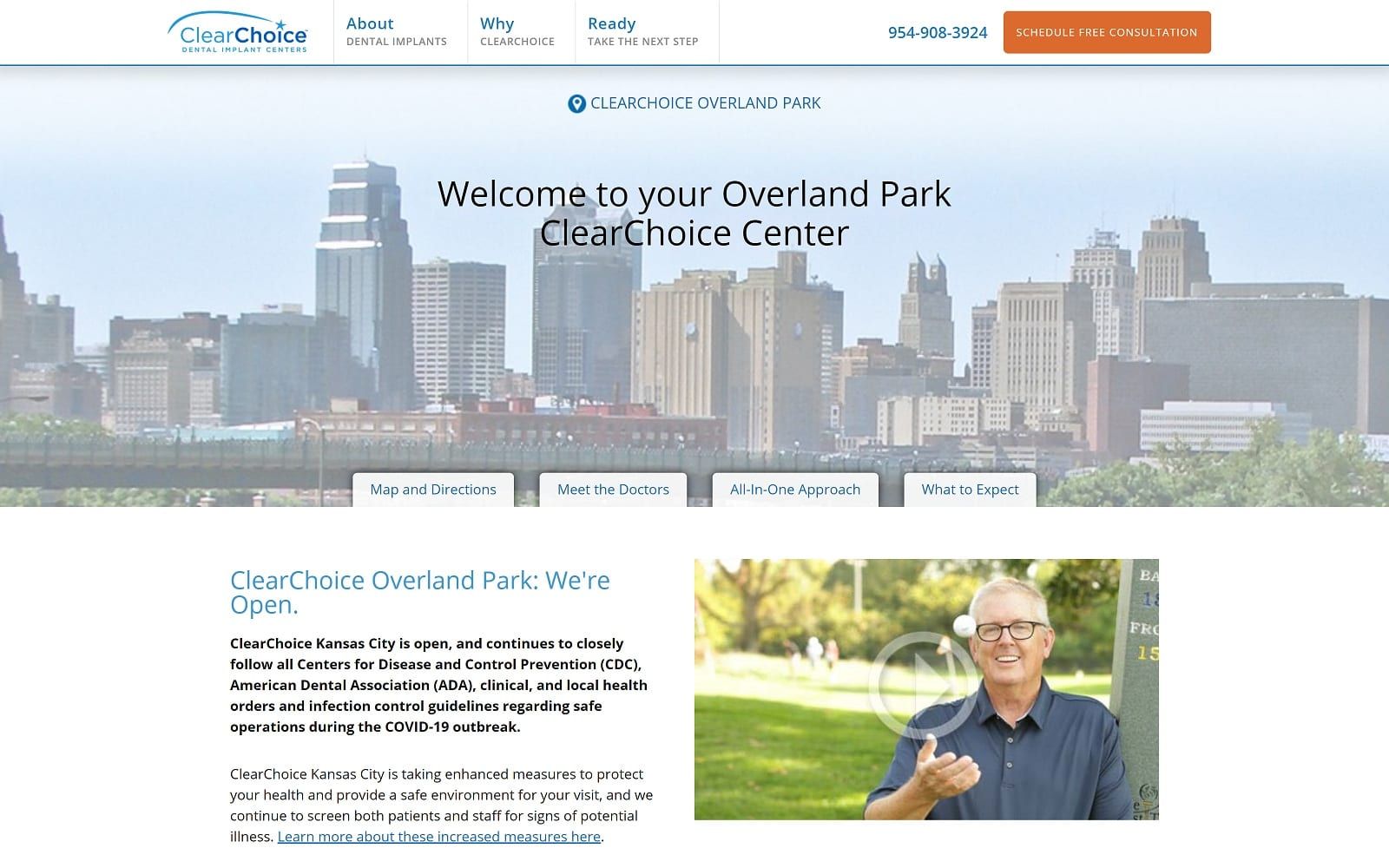 The Screenshot of ClearChoice Dental Implant Center clearchoice.com/locations/dental-implants-kansas-city-overland-park Website
