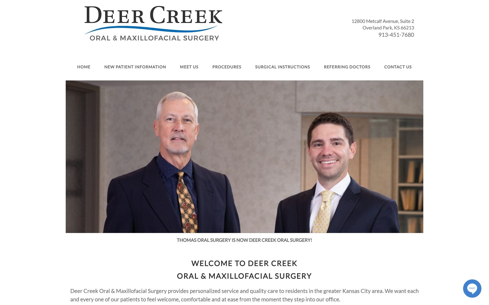 The Screenshot of Deer Creek Oral & Maxillofacial Surgery deercreekoms.com Website