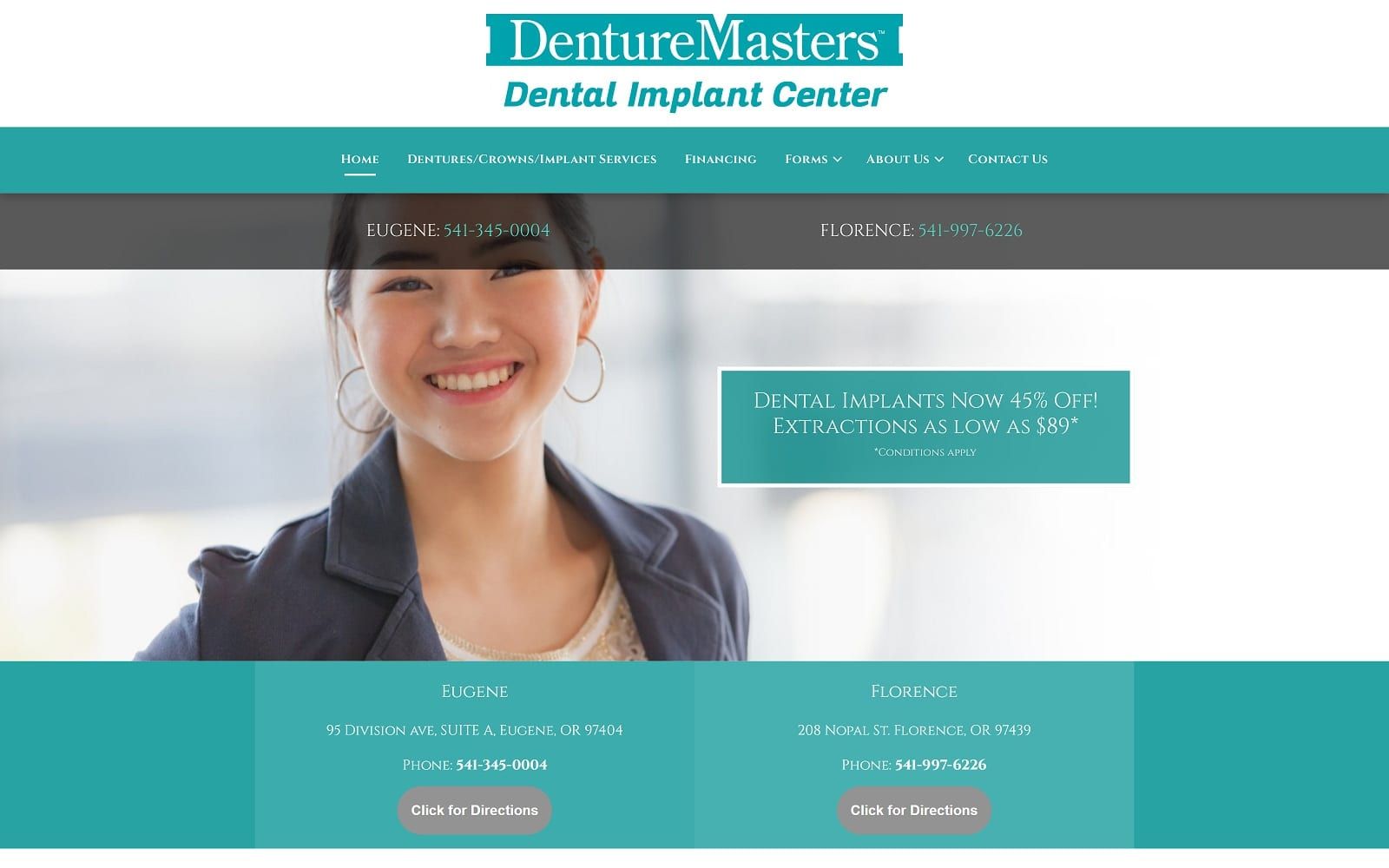 The Screenshot of Denture Masters & Implant Center denturemasterseugene.com