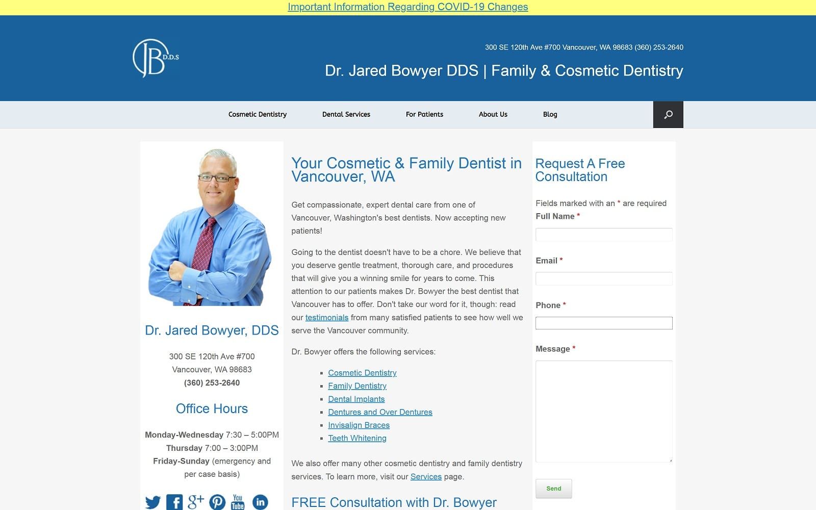 The Screenshot of Dr. Jared Bowyer DDS Dental Clinic drbowyer.com Website