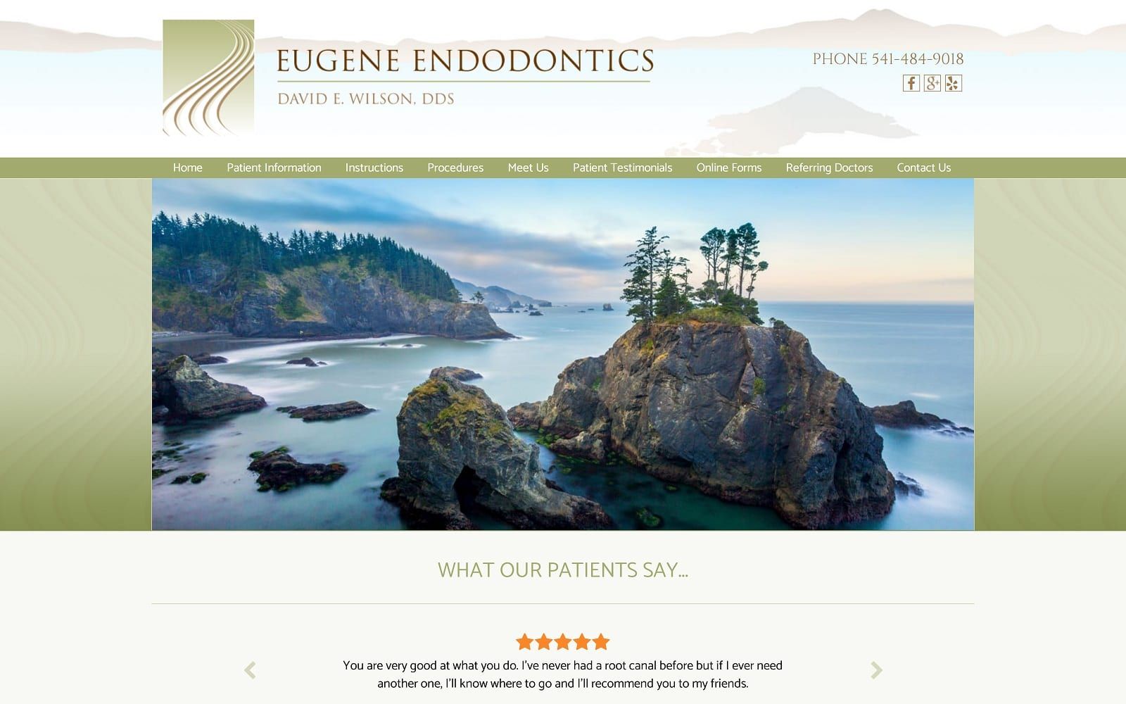 The Screenshot of Eugene Endodontics eugeneendodontics.com Dr. David E. Wilson Website