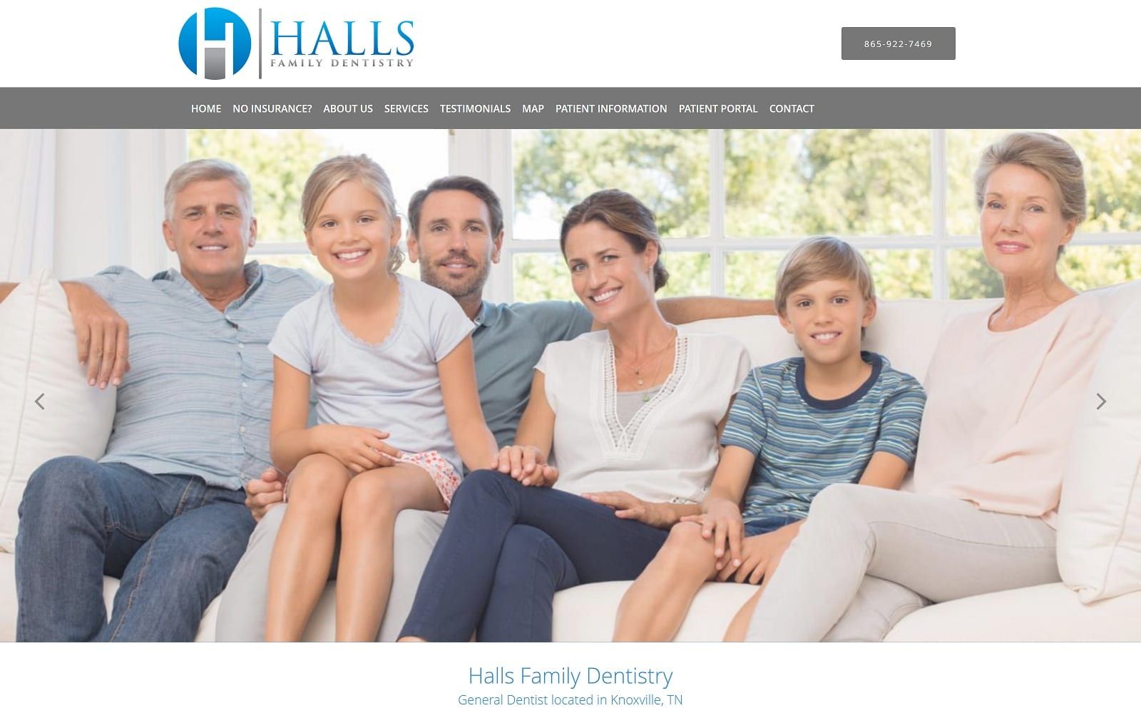 The Screenshot of Halls Family Dentistry hallsfamdent.com Website