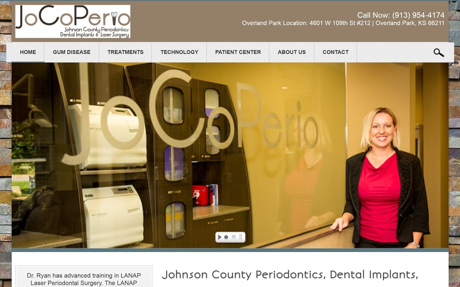 The Screenshot of Johnson County Periodontics & Dental Implants: Dr. Lara Ryan jocoperio.com Website