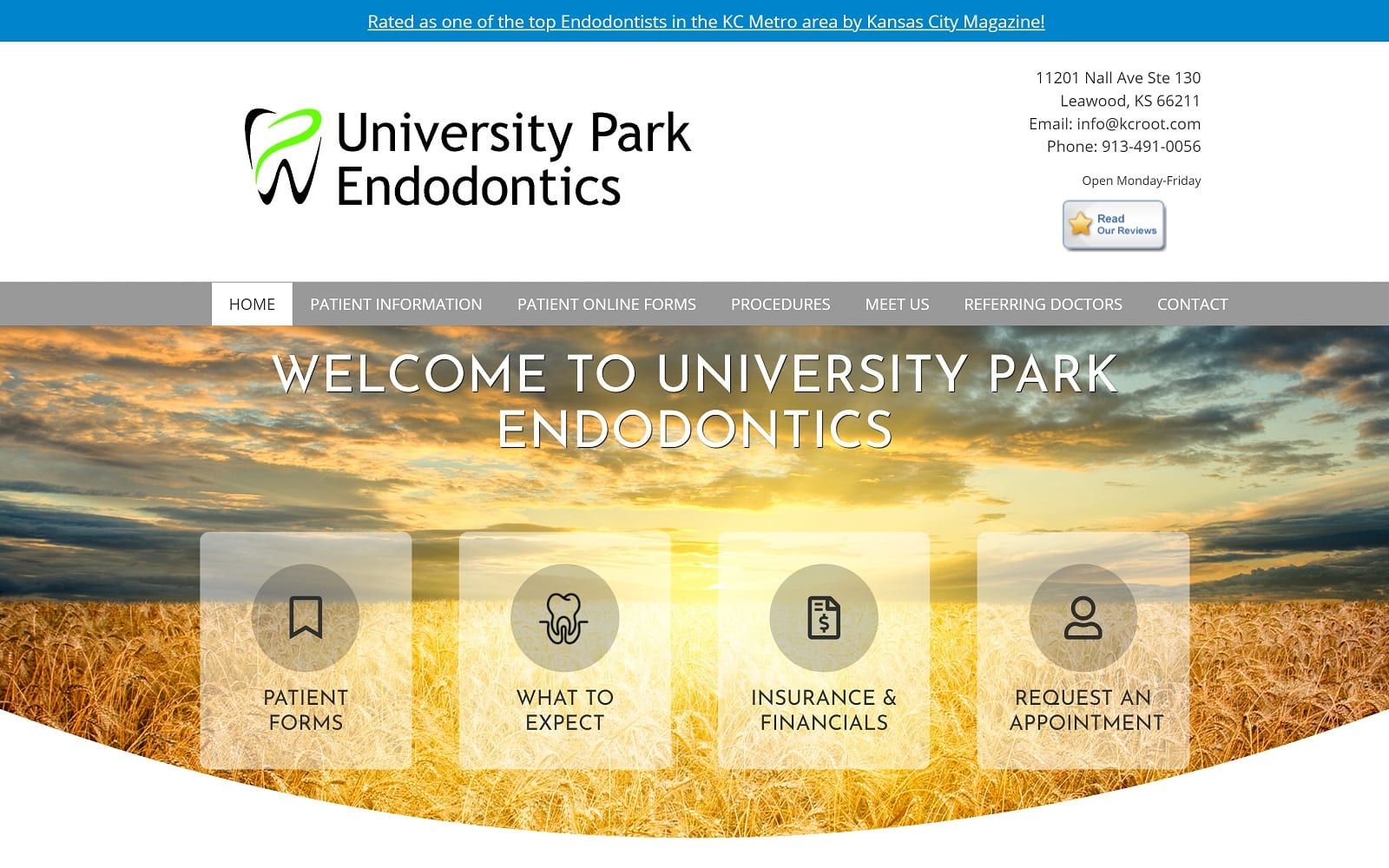 The Screenshot of University Park Endodontics kcroot.com Website