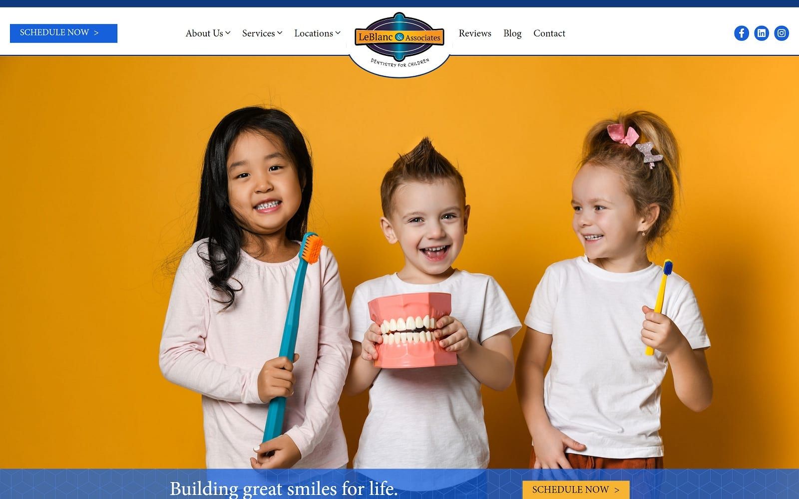 The Screenshot of LeBlanc & Associates Dentistry for Children kidsmilekc.com Website