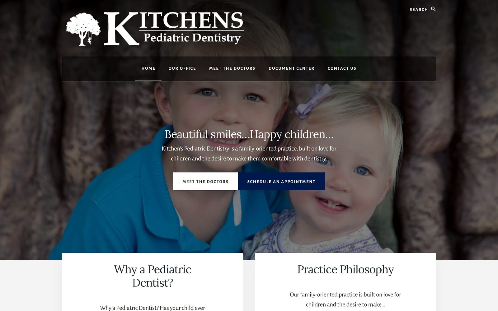 The screenshot of kitchens' pediatric dentistry kitchenspediatricdentistry. Com website