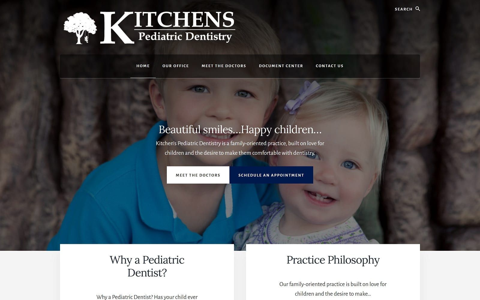 The Screenshot of Kitchens' Pediatric Dentistry kitchenspediatricdentistry.com Website