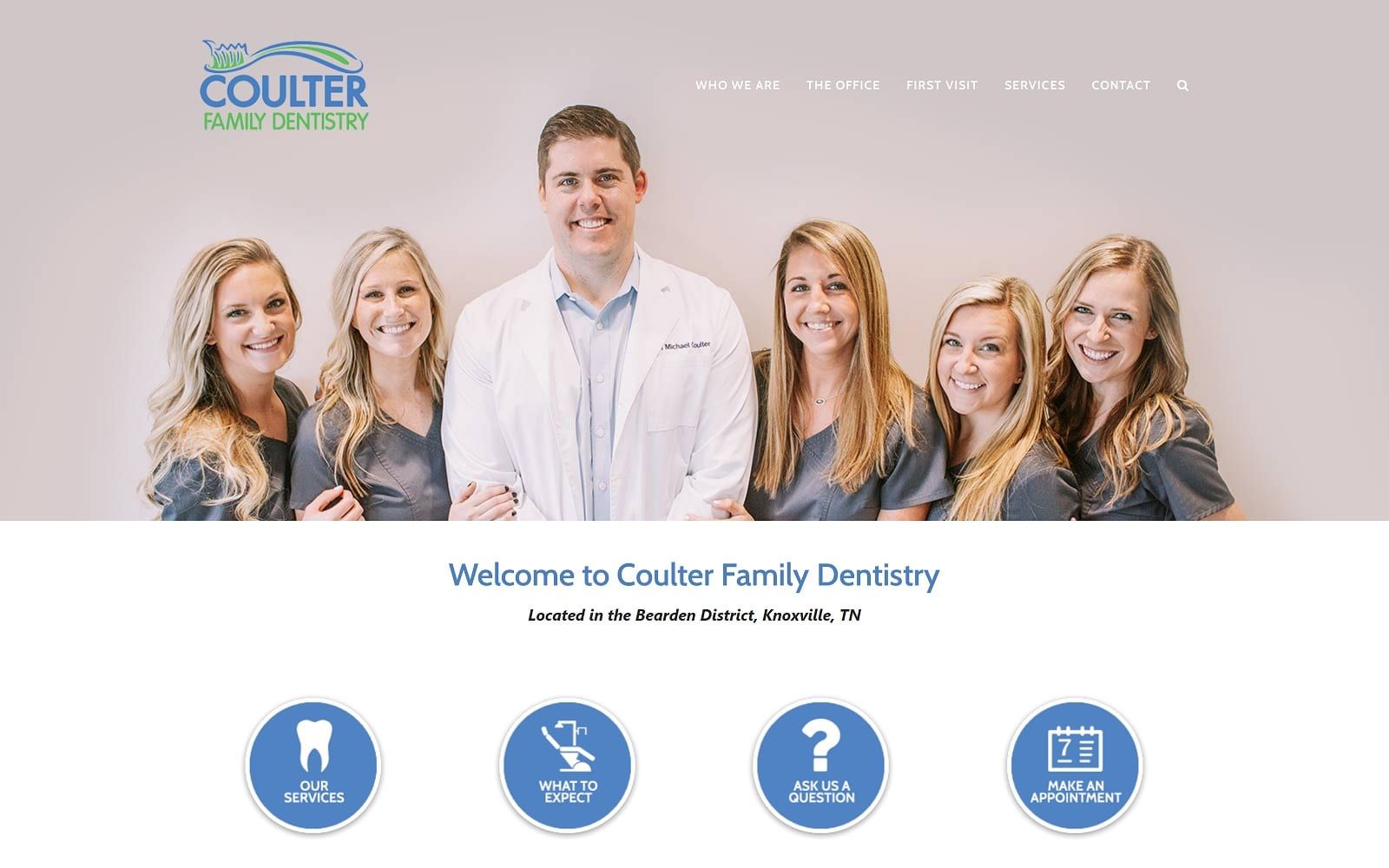 The Screenshot of Coulter Family Dentistry knoxfamilydentist.com Dr. Coulter Website