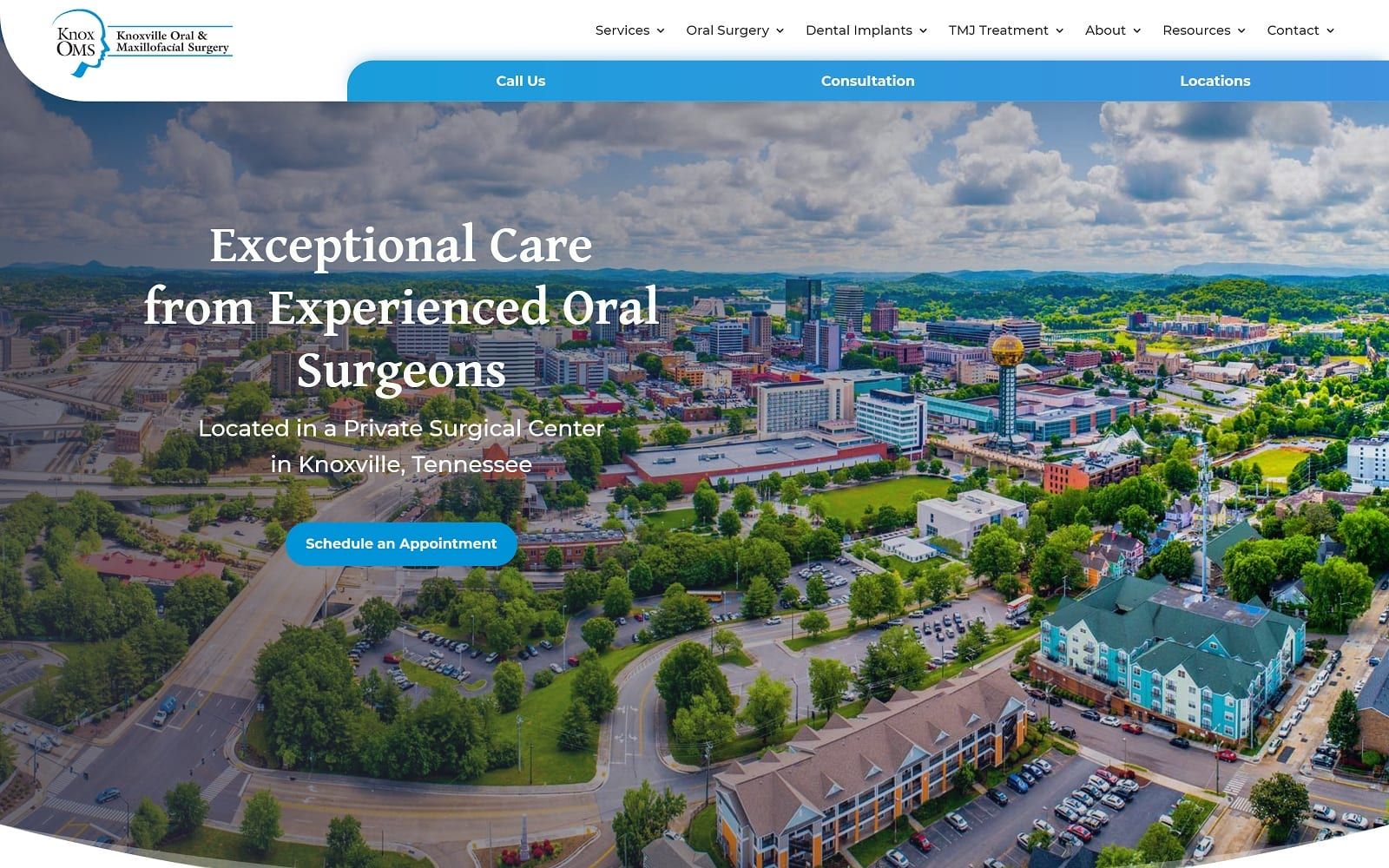 The Screenshot of Knoxville Oral & Maxillofacial Surgery, P.C. knoxoms.com Website