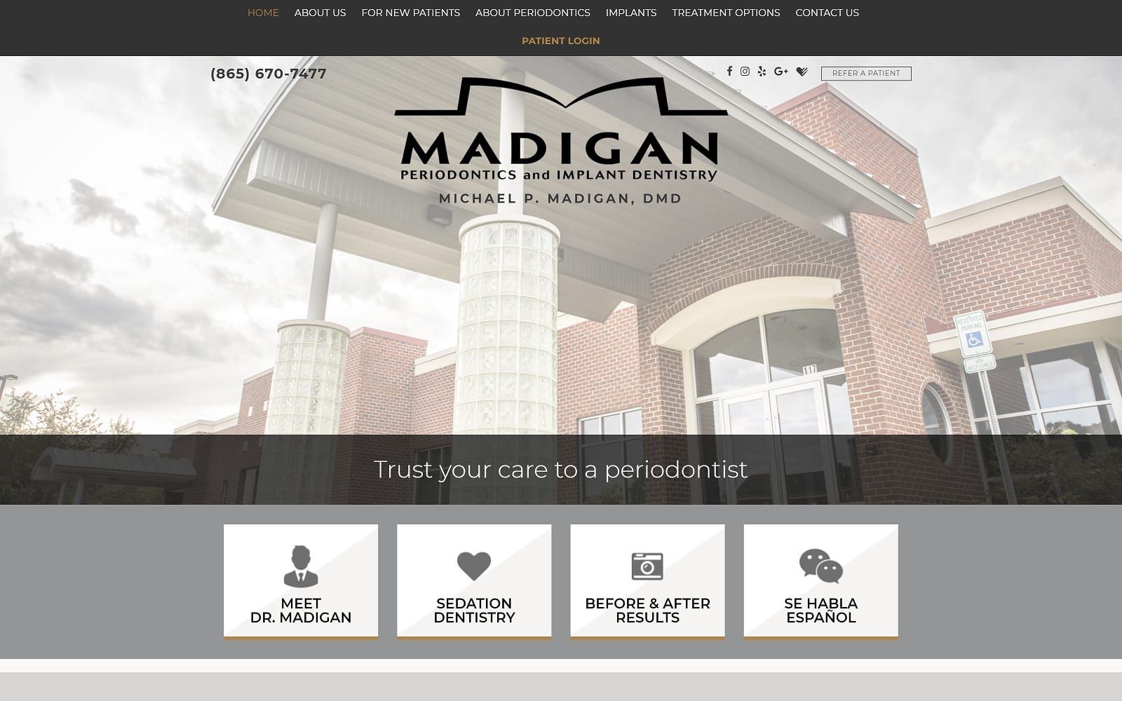 The Screenshot of Madigan Periodontics and Implant Dentistry madiganperio.com Dr. Michael Madigan Website