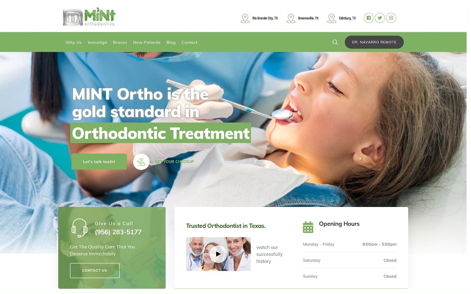 The Screenshot of Mint Orthodontics mintorthodonticstexas.com Dr. Marco Navarro-Flores Website