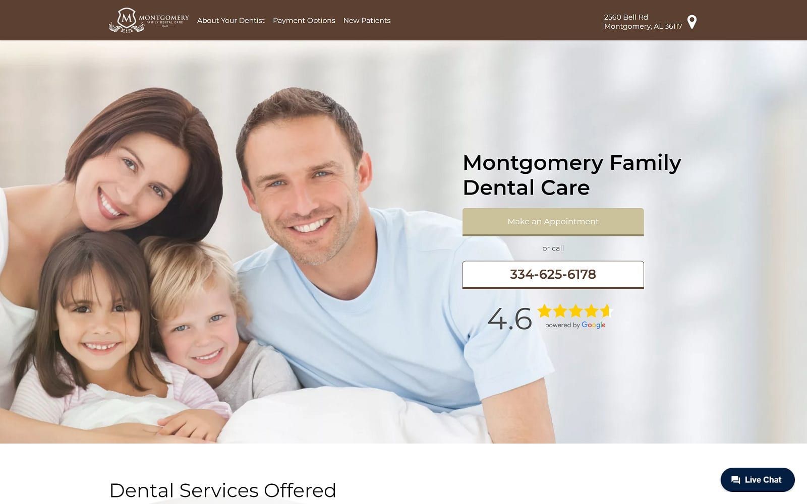 The Screenshot of Montgomery Family Dental Care montgomeryfamilydentalcare.com Website