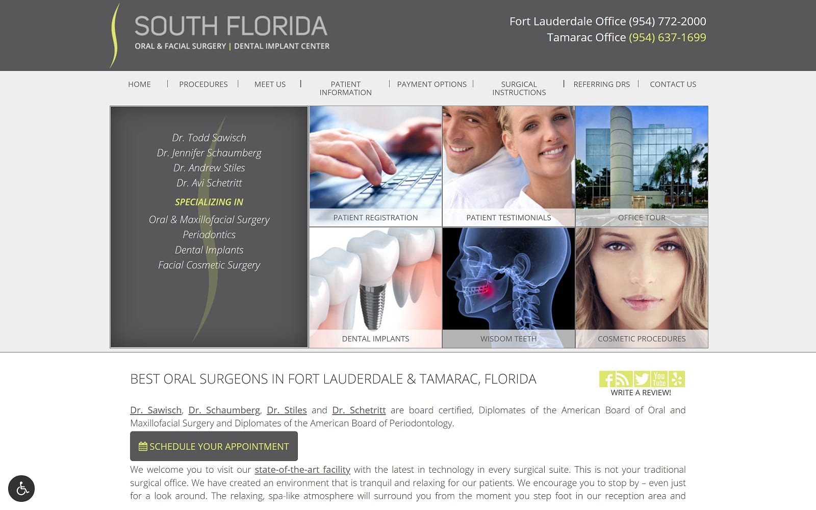 The Screenshot of South Florida Oral & Facial Surgery - Dr. Todd Sawisch & Associates oralfacialcosmeticsurgery.com Website