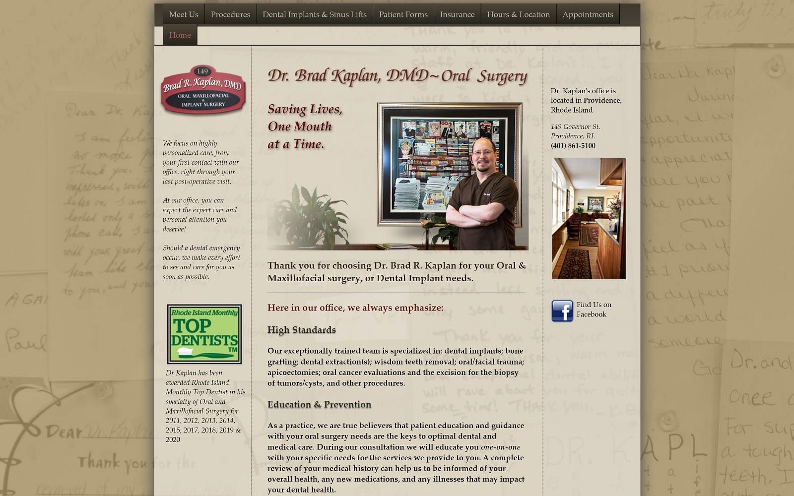 The Screenshot of Dr. Brad R. Kaplan, DMD oralsurgeonri.com Website