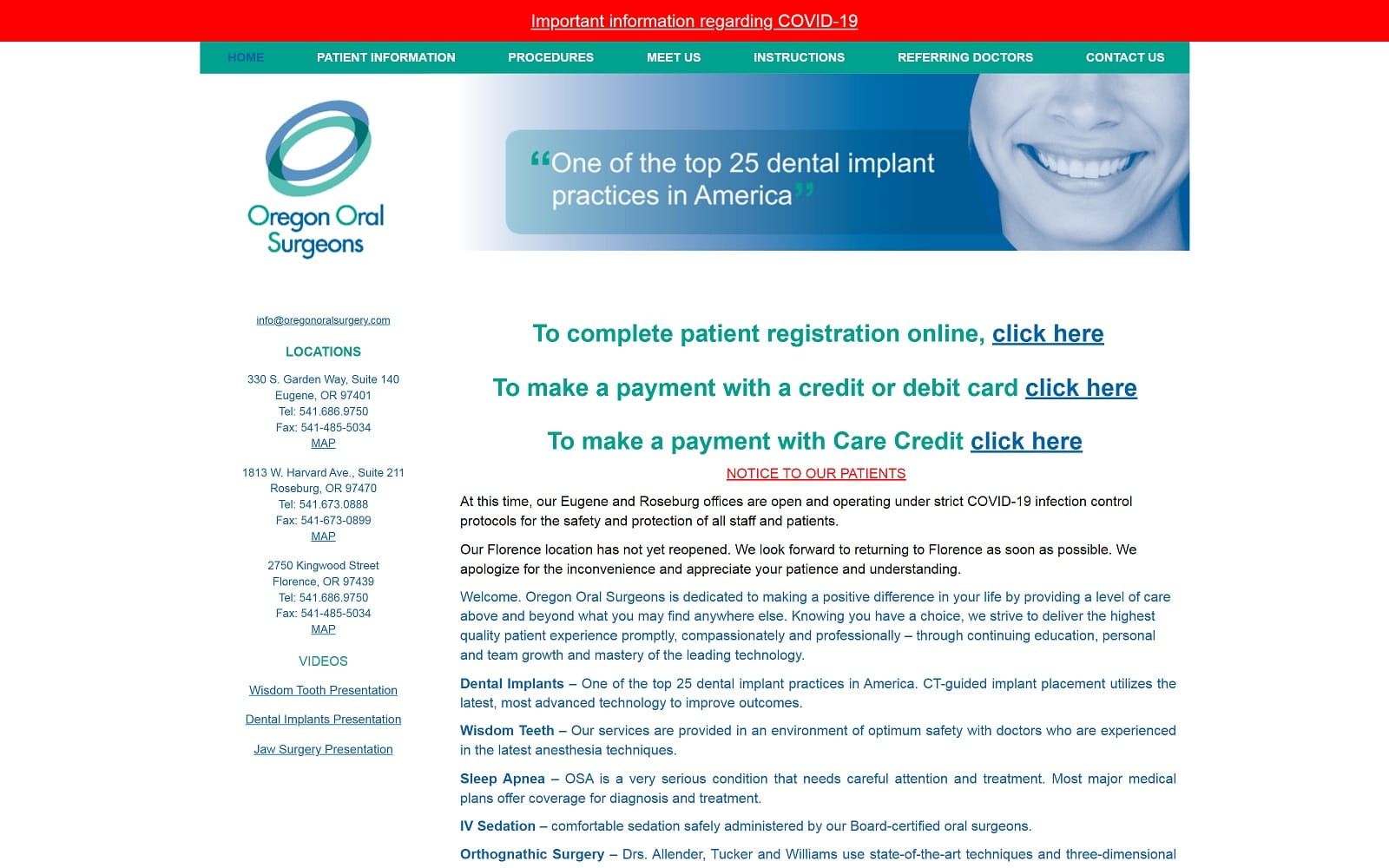 The Screenshot of Oregon Oral Surgeons - Eugene oregonoralsurgery.com Website