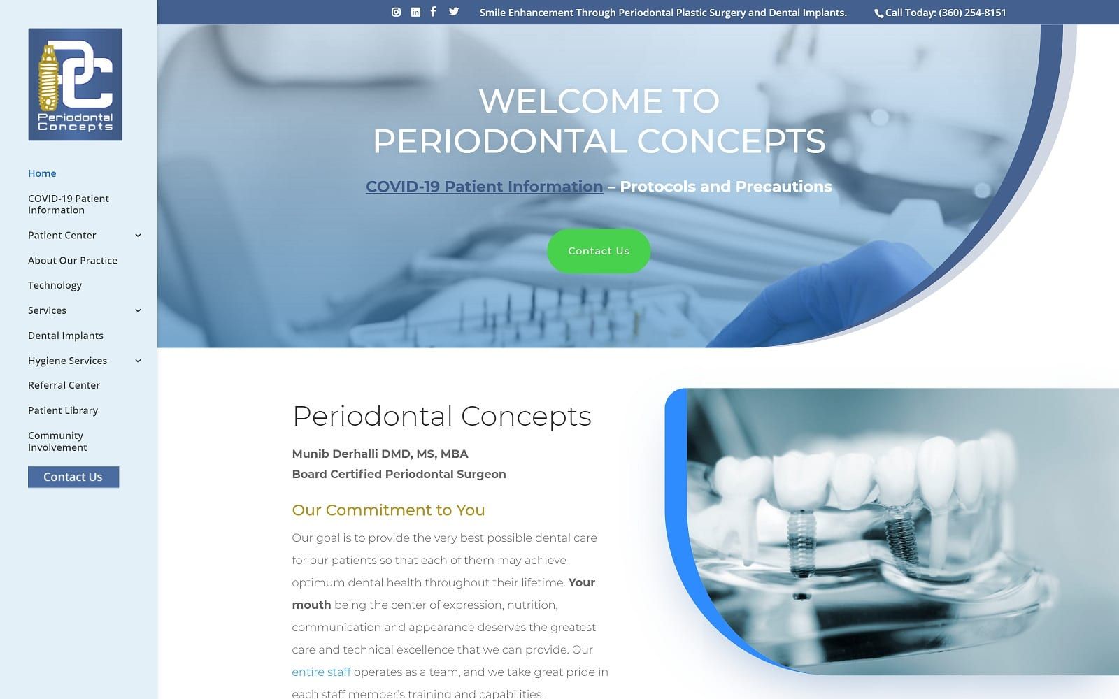 The Screenshot of Periodontal Concepts periodontalconcepts.net Dr. Munib Derhalli Website