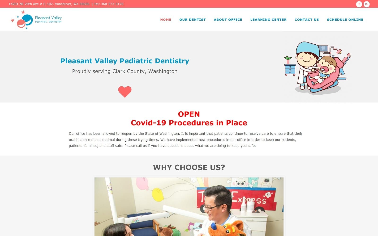 The Screenshot of Pleasant Valley Pediatric Dentistry pleasantvalleypedsdent.com Website