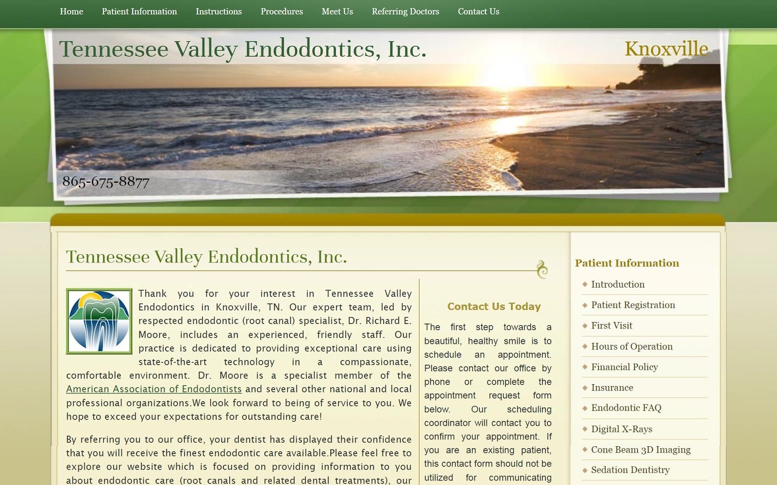 The Screenshot of Tennessee Valley Endodontics root-canal.net Dr. Richard E. Moore Website
