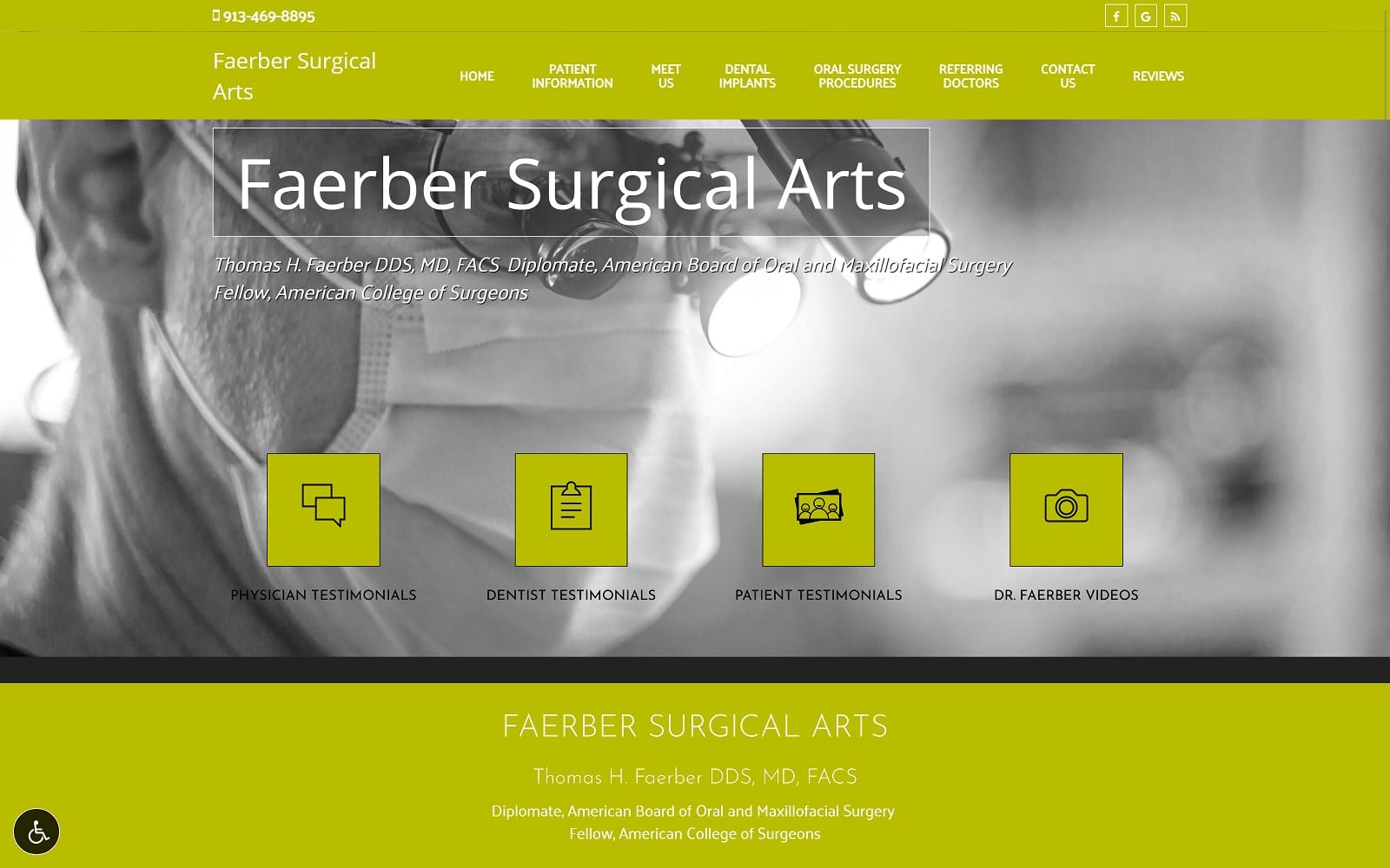 The Screenshot of Faerber Surgical Arts: Thomas H. Faerber DDS, MD, FACS surgicalarts.com Website