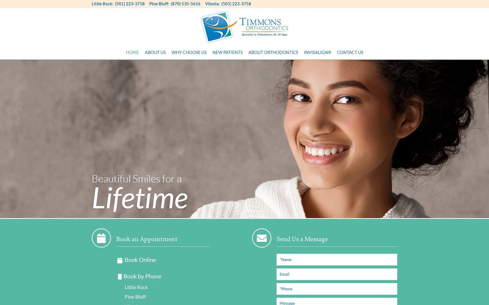 The Screenshot of Timmons Orthodontics timmonsortho.com Website