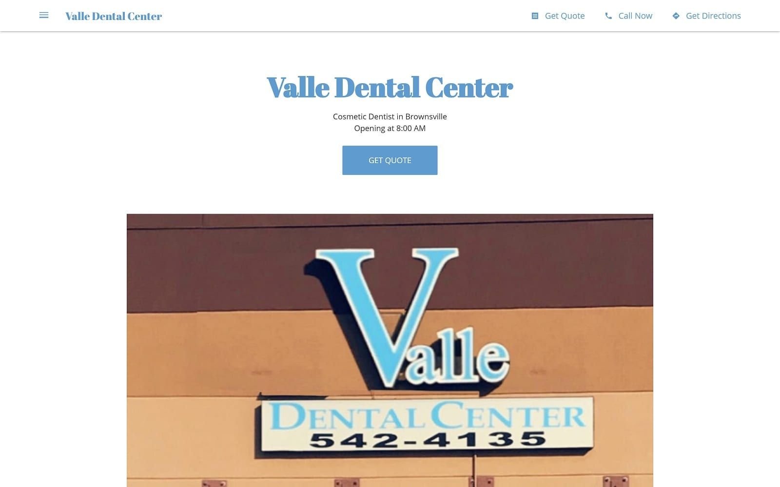 The Screenshot of Valle Dental Center valledentalcenterdentist.business.site Website
 