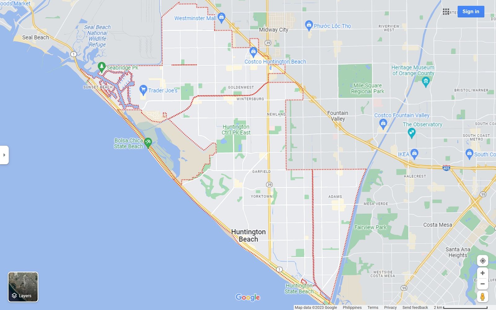 Huntington Beach CA map