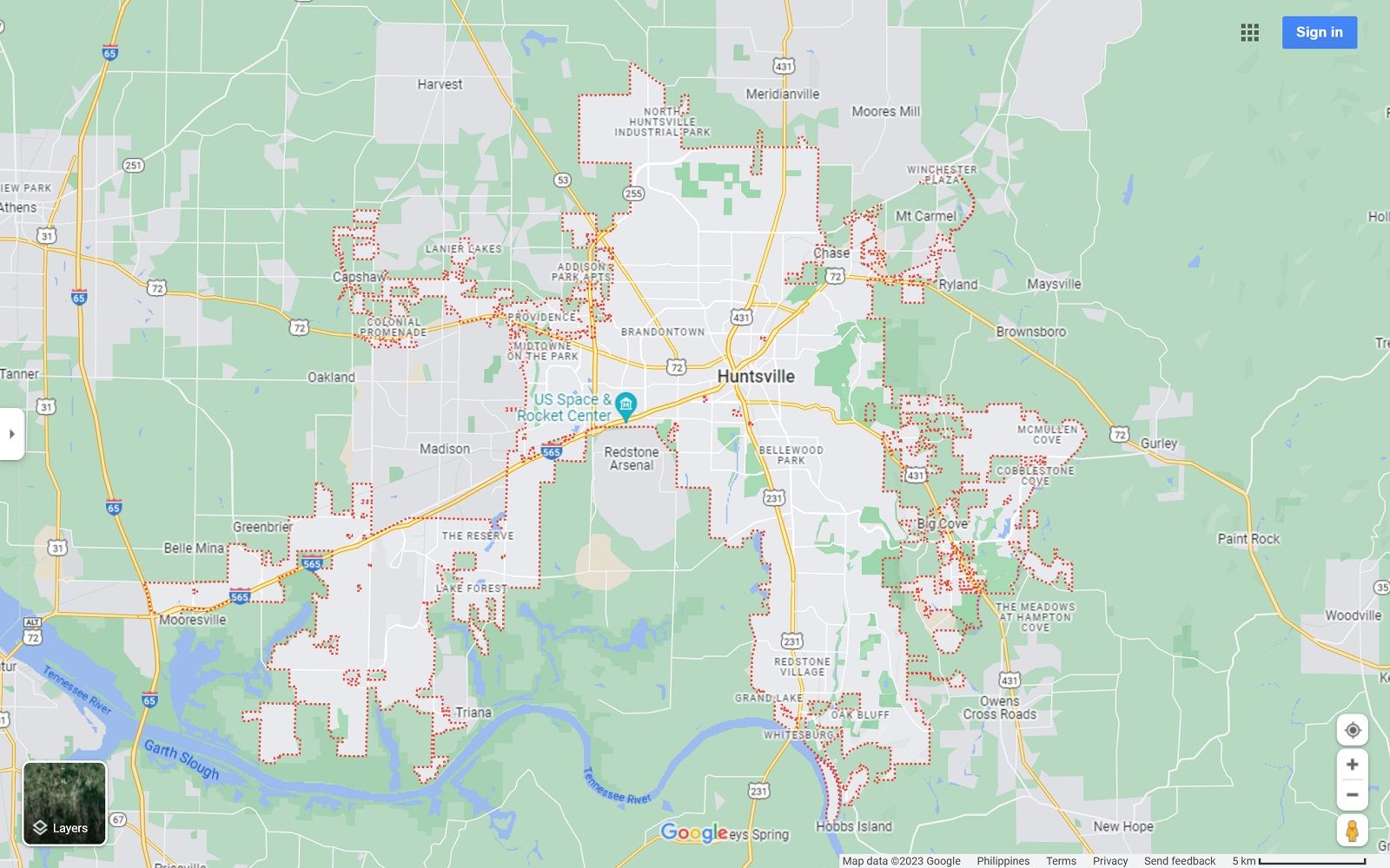 Huntsville AL map