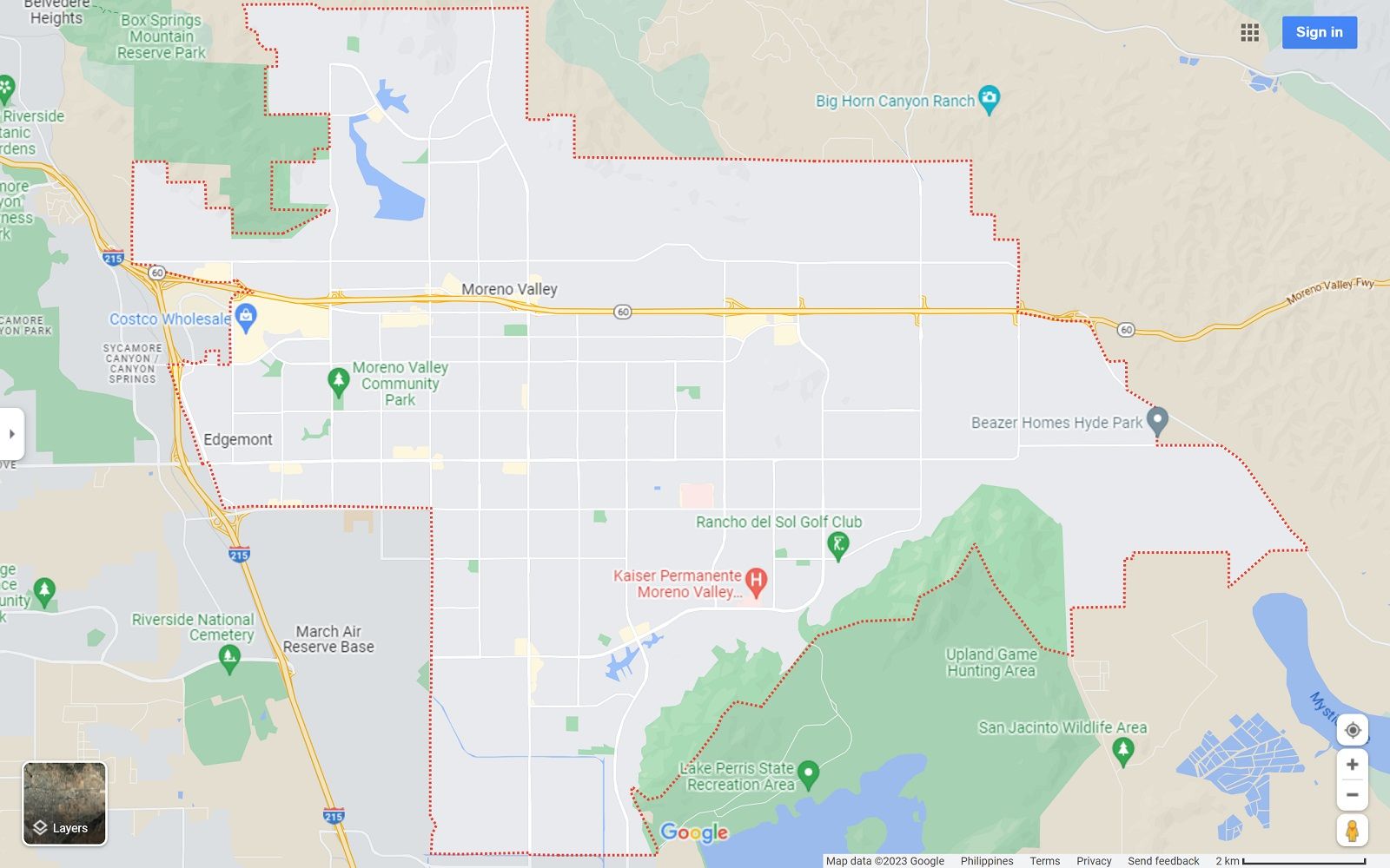 Moreno Valley CA map