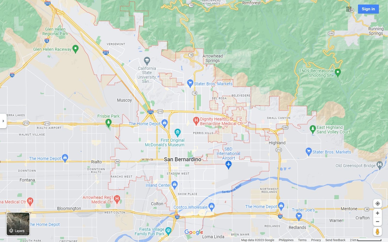 San Bernardino CA map