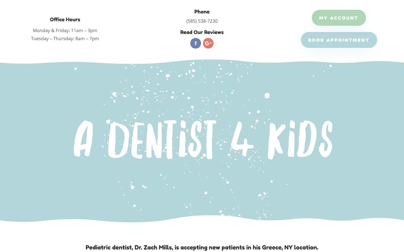 The Screenshot of A Dentist 4 Kids, PLLC adentist4kids.com Dr. Zach Mills Website