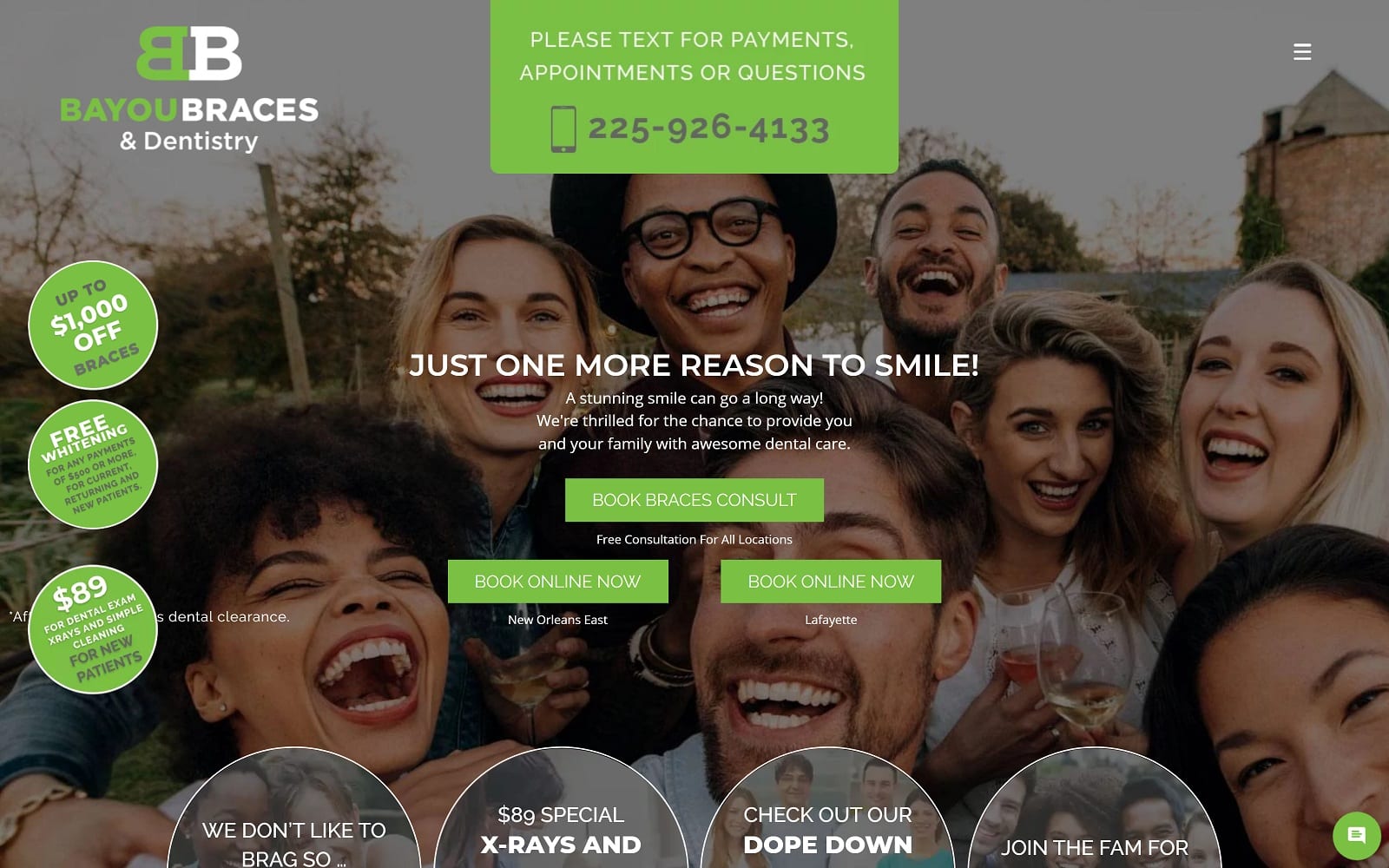 The screenshot of bayou braces website