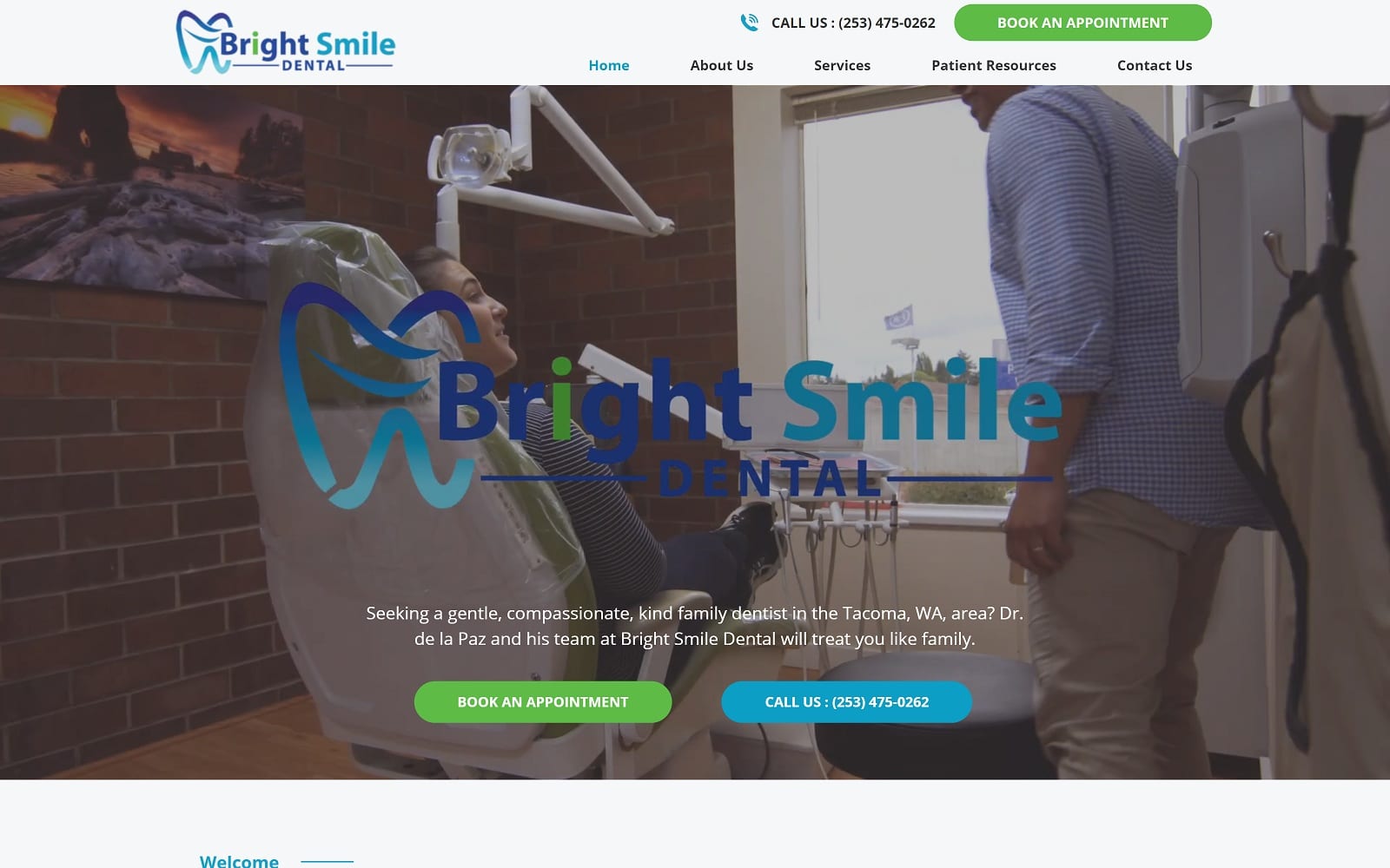 The Screenshot of Bright Smile Dental brightsmiletacoma.com Dr. de la Paz Website