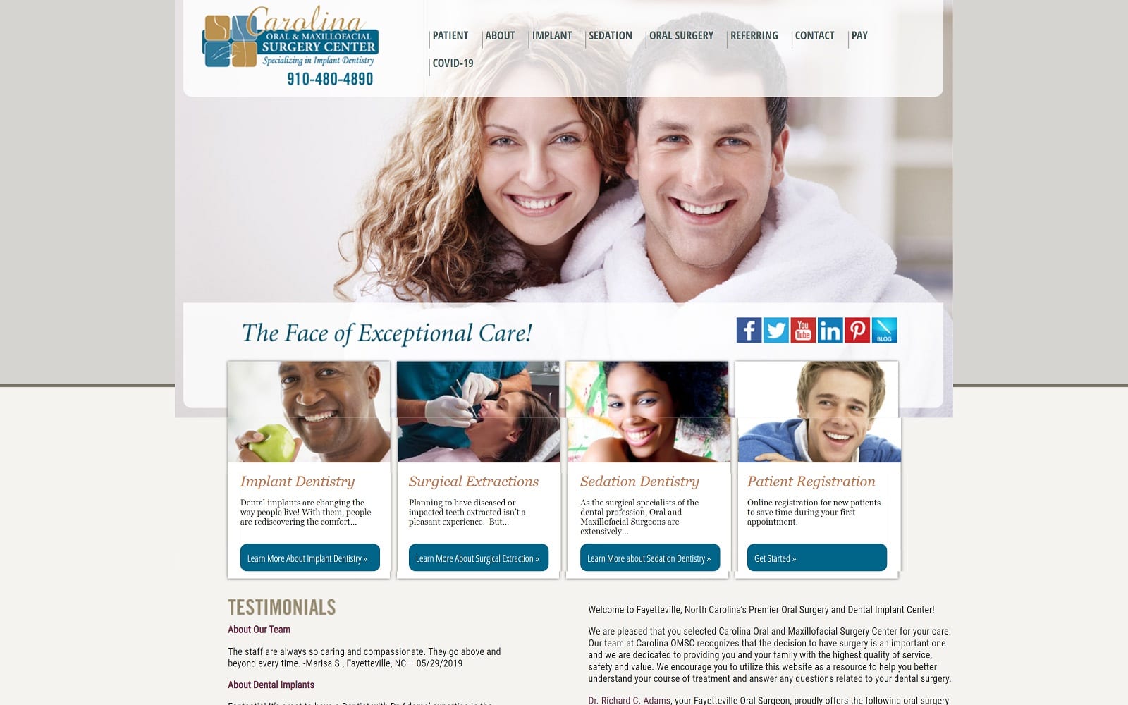 The screenshot of carolina oral & maxillofacial surgery center carolinaoral. Com website