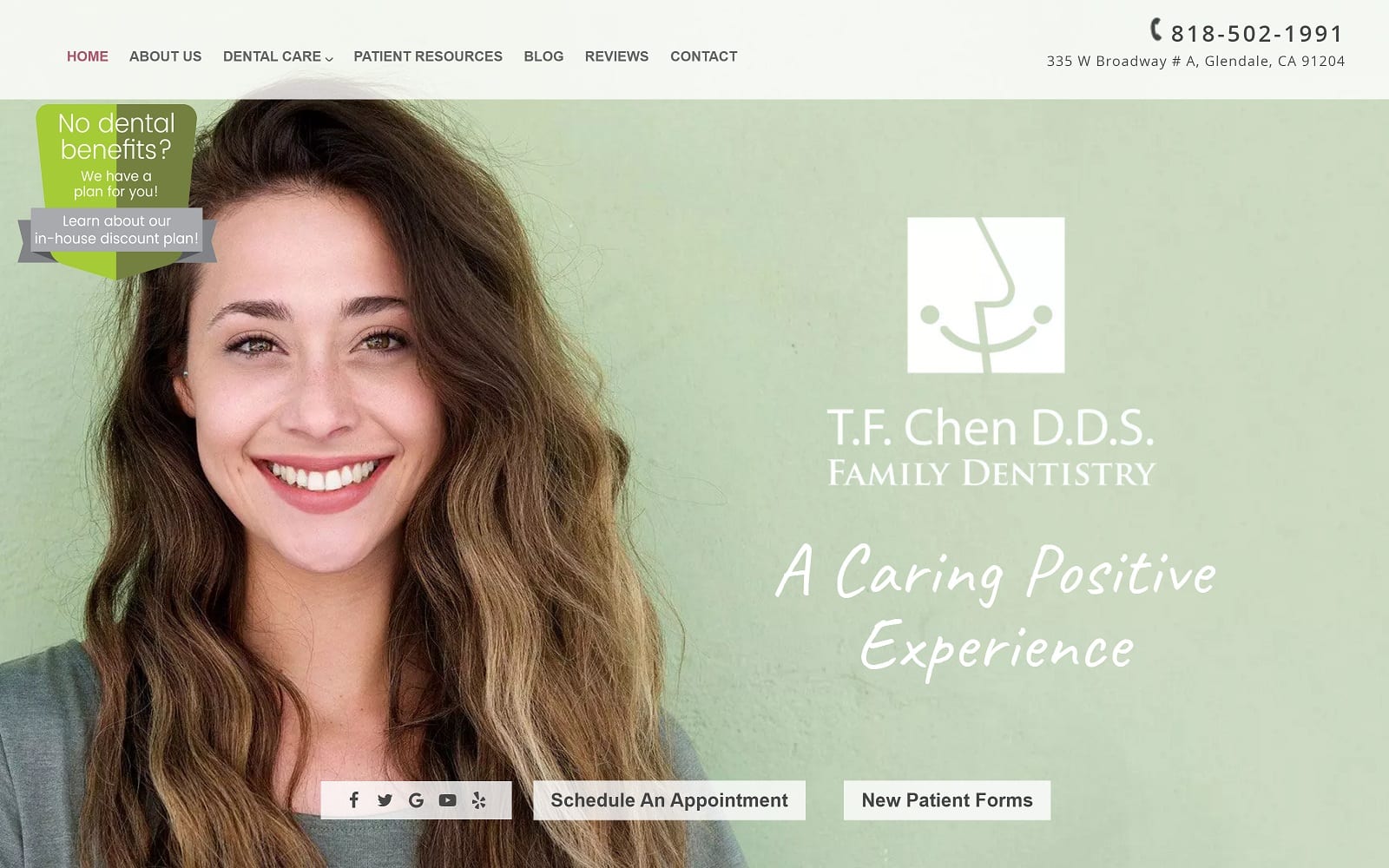 The screenshot of t. F. Chen d. D. S. - family dentistry chenglendaledentist. Com website