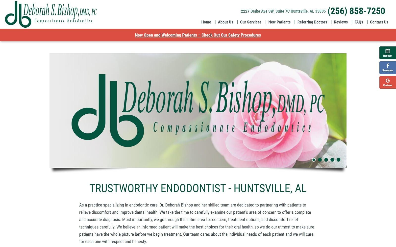 The Screenshot of Deborah S. Bishop, DMD, PC Compassionate Endodontics dbishopendo.com Website