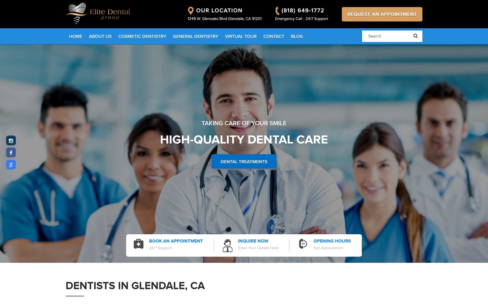 The screenshot of elite dental group andre eliasian dds elitedentalg. Com website