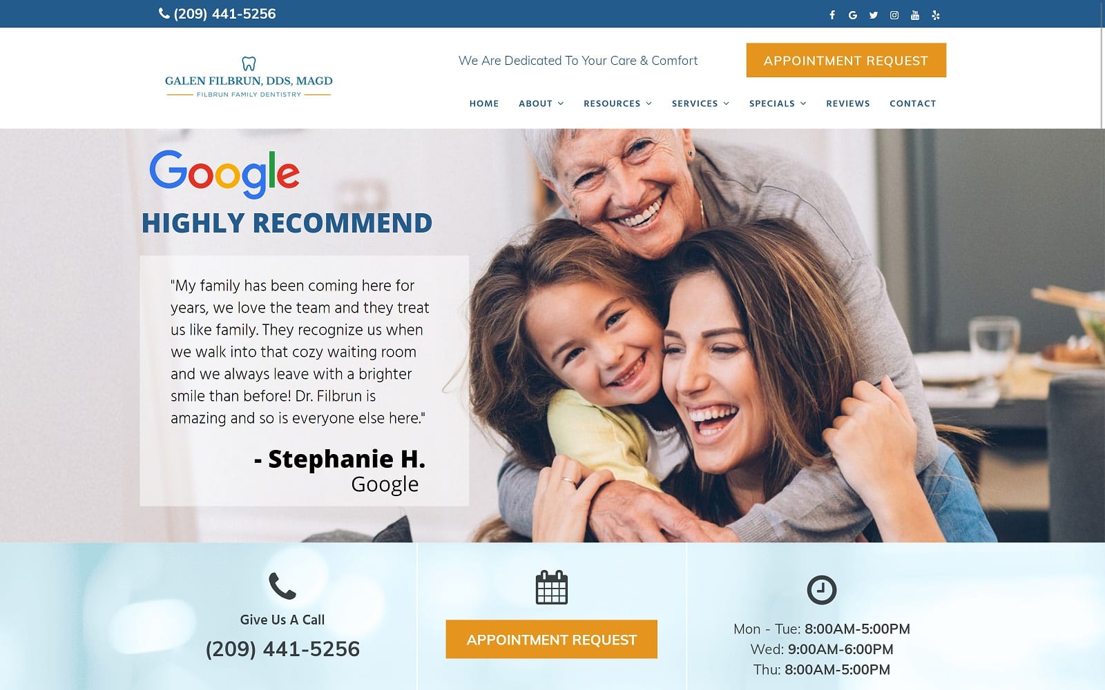 The Screenshot of Galen Filbrun, DDS, MAGD filbrunfamilydentistry.com Website