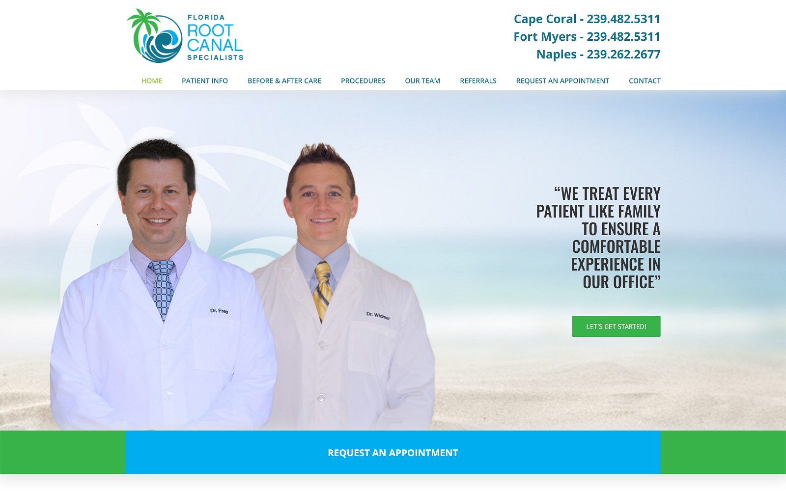 The screenshot of florida root canal specialists floridarootcanalspecialists. Com website
