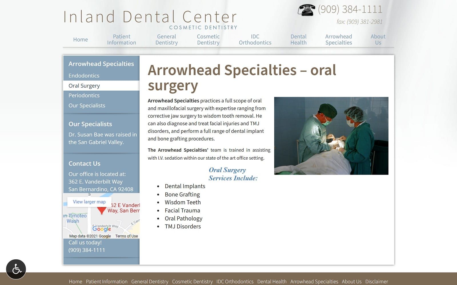 The Screenshot of Arrowhead Dental Specialities idcsanbernardino.com/arrowhead-specialties Website
