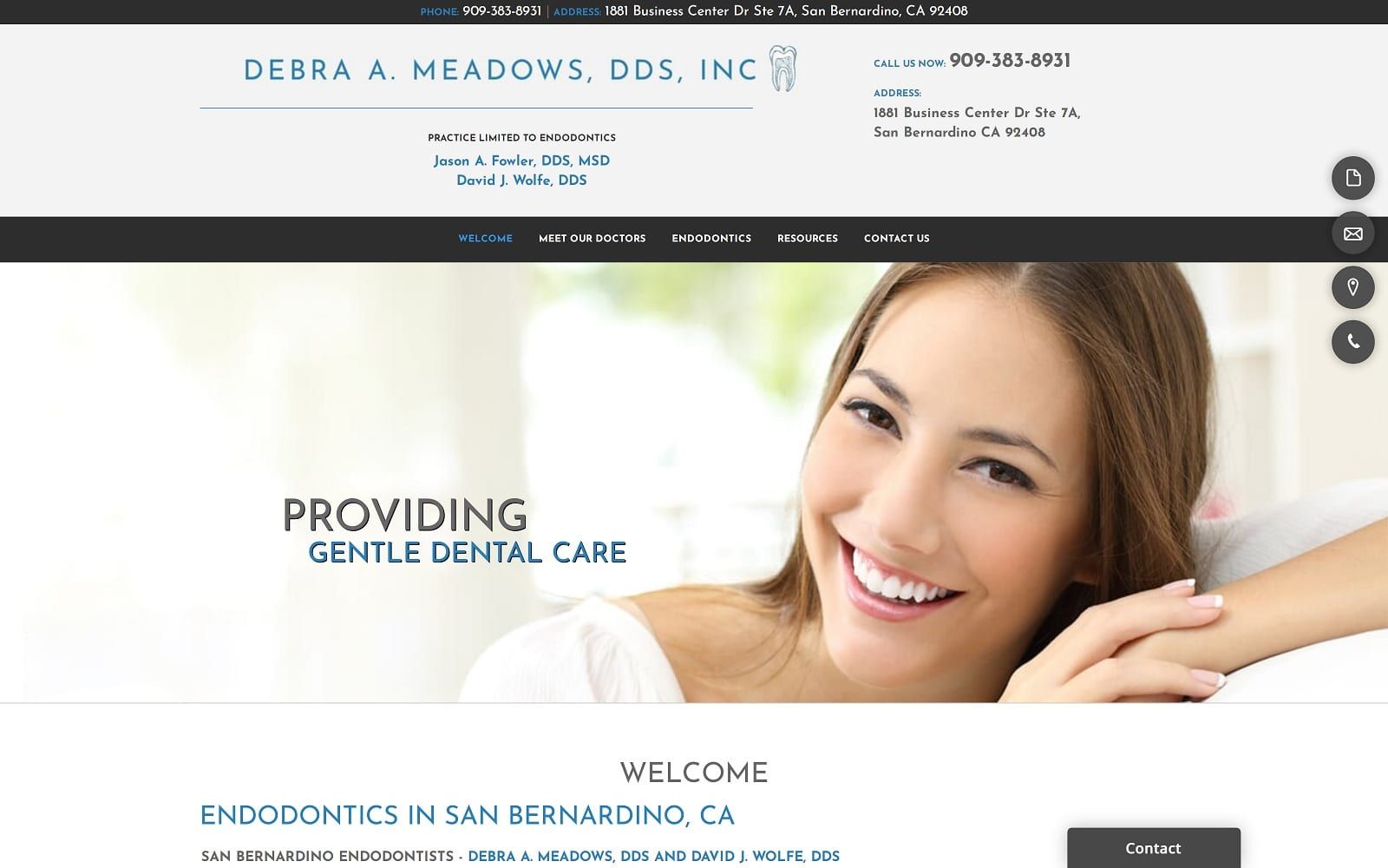 The Screenshot of Debra A. Meadows, DDS meadowsandwolfeendo.com Website