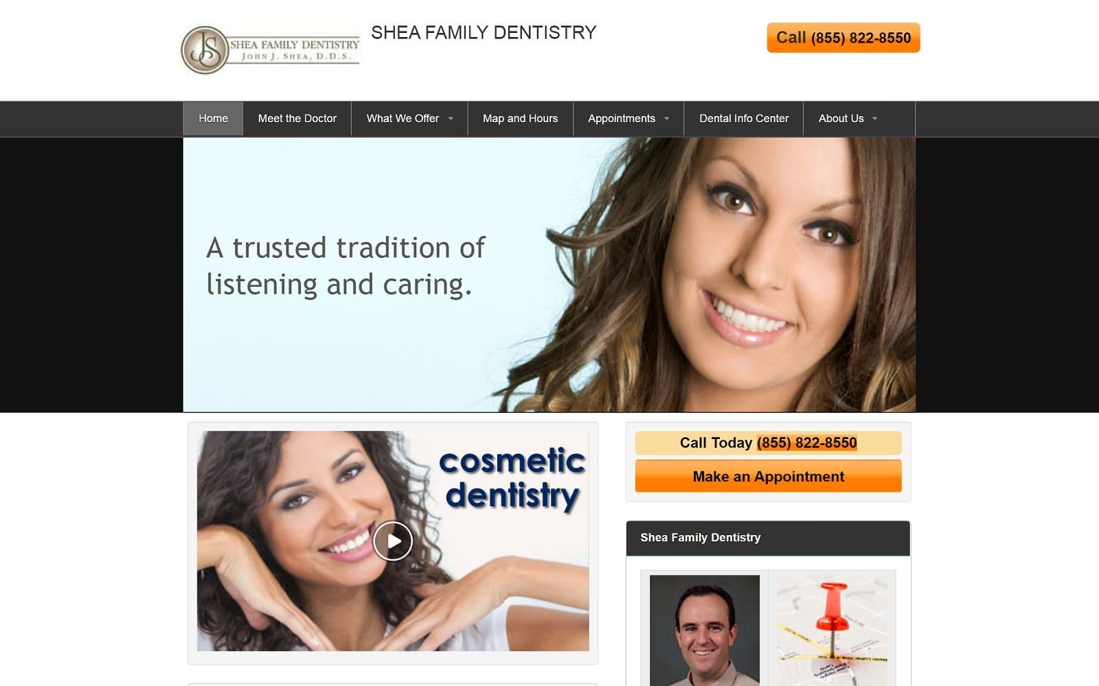 The Screenshot of Shea Family Dentistry morenovalleycosmeticdentist.com Dr. John Shea Website