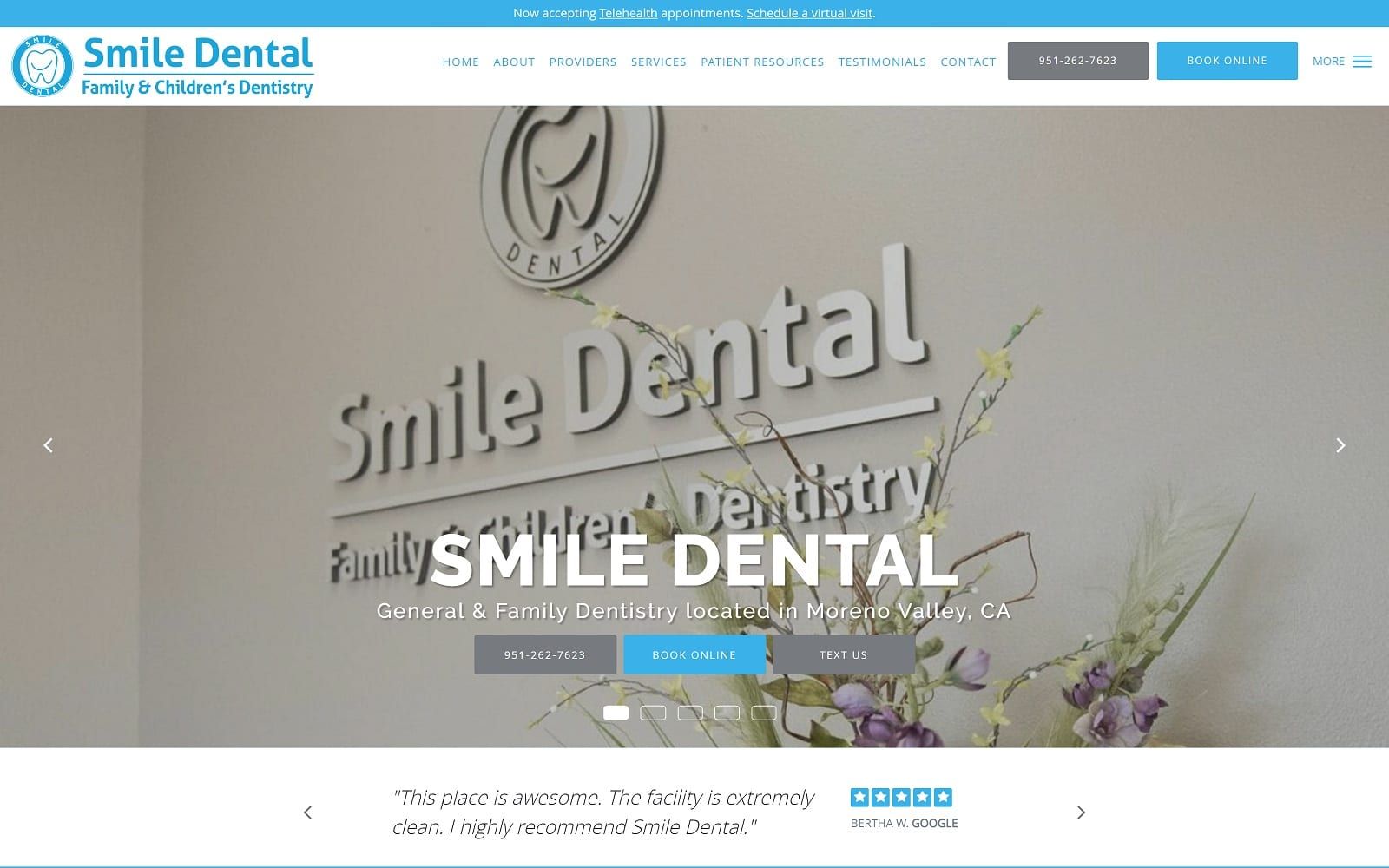 The Screenshot of Smile Dental - Moreno Valley mvsmiledental.com Website